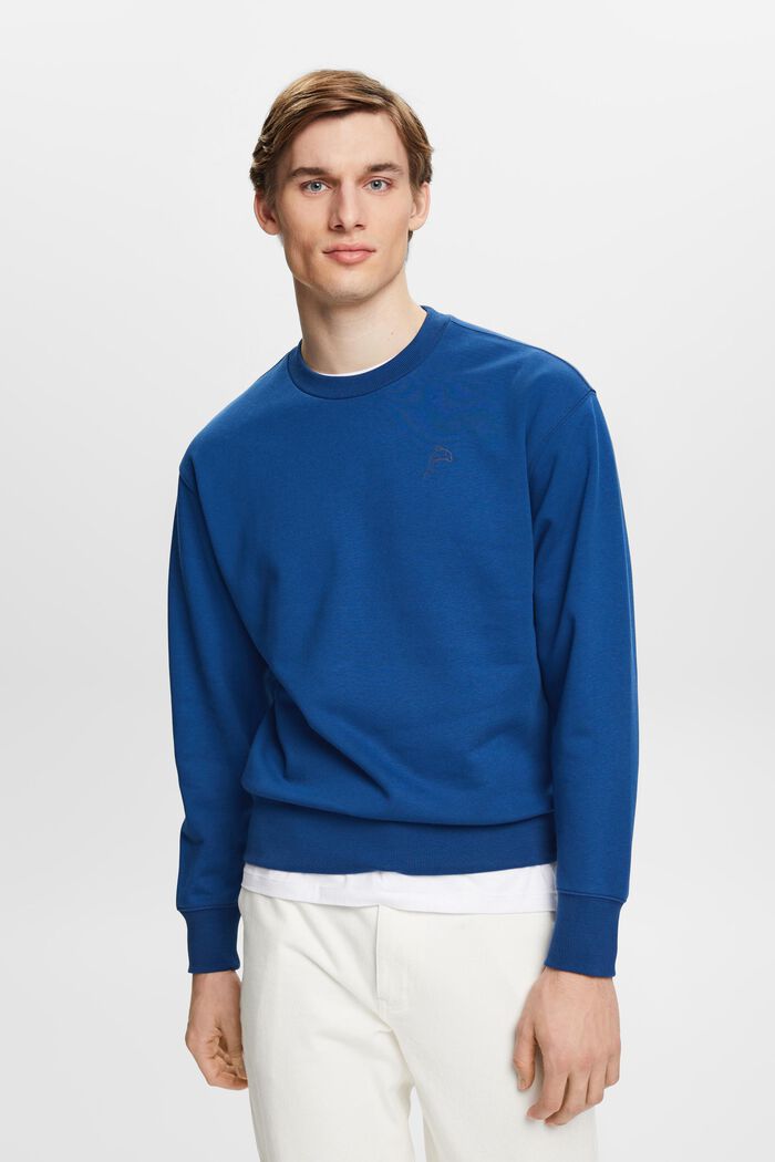 Sweatshirt met een kleine dolfijnenprint, BRIGHT BLUE, detail image number 0