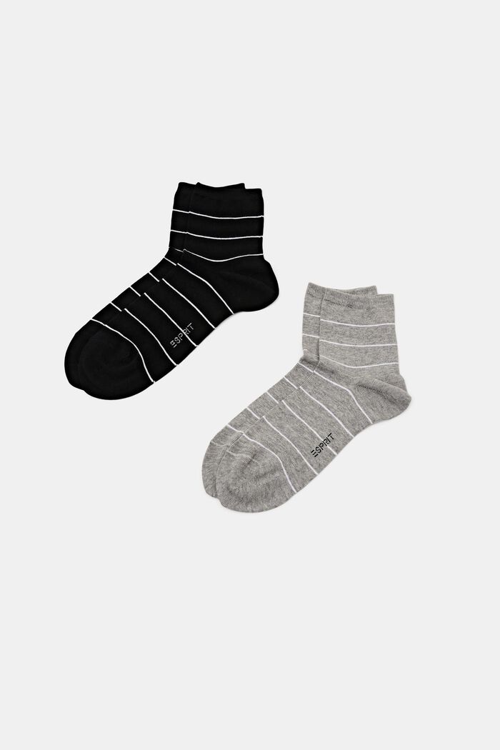 Lot de 2 paires de chaussettes en grosse maille rayées, BLACK/GREY, detail image number 0