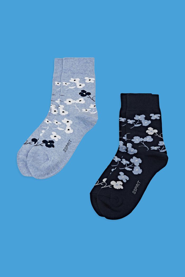 Set van 2 paar grofgebreide sokken met print, LIGHT BLUE/NAVY, detail image number 0