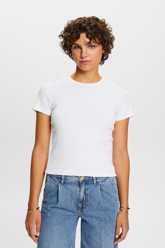 T-shirt col rond en jersey de coton, WHITE, detail image number 0