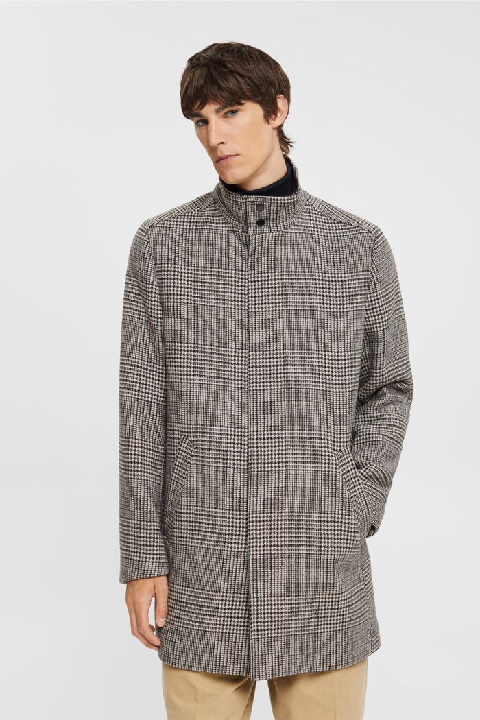 Manteau en laine mélangée à carreaux prince-de-galles, GREY, detail image number 0
