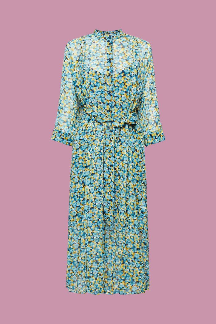Midi-jurk met motief all-over, TURQUOISE, detail image number 6
