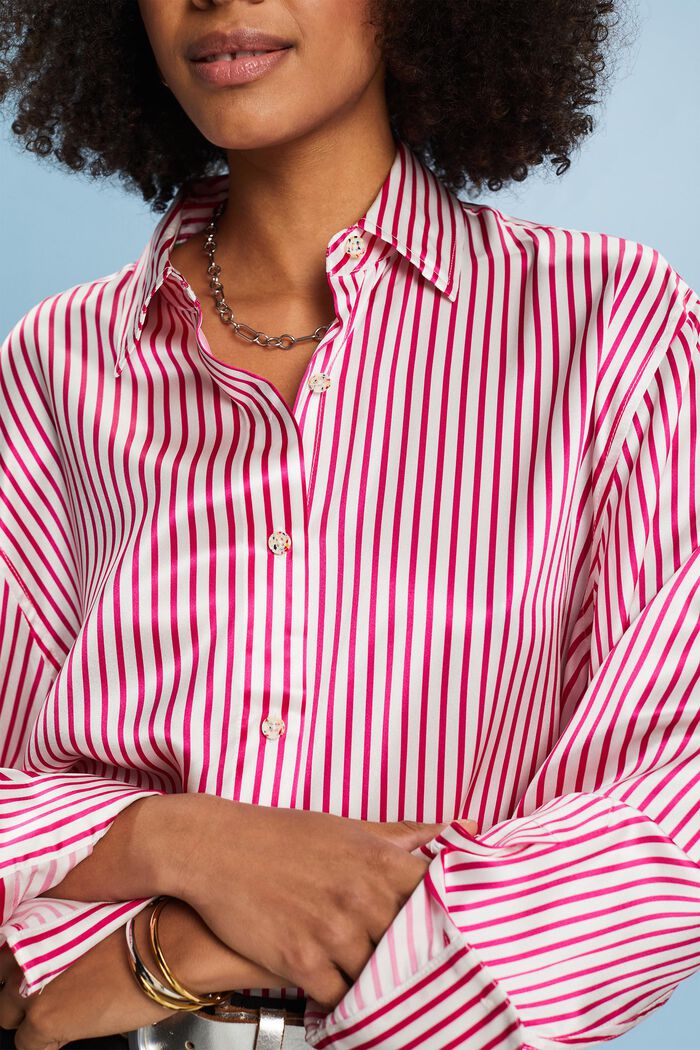Gestreept overhemd van zijde, PINK FUCHSIA, detail image number 3