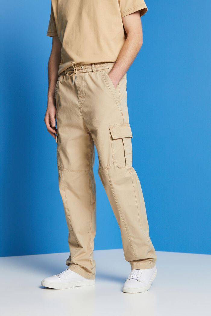 Pantalon cargo de coupe fuselée façon jogging en coton, SAND, detail image number 0