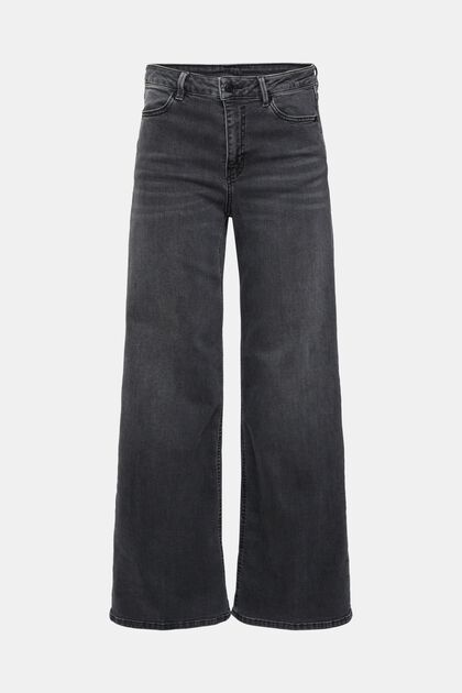 High-rise jeans met wijde pijpen, BLACK MEDIUM WASHED, overview