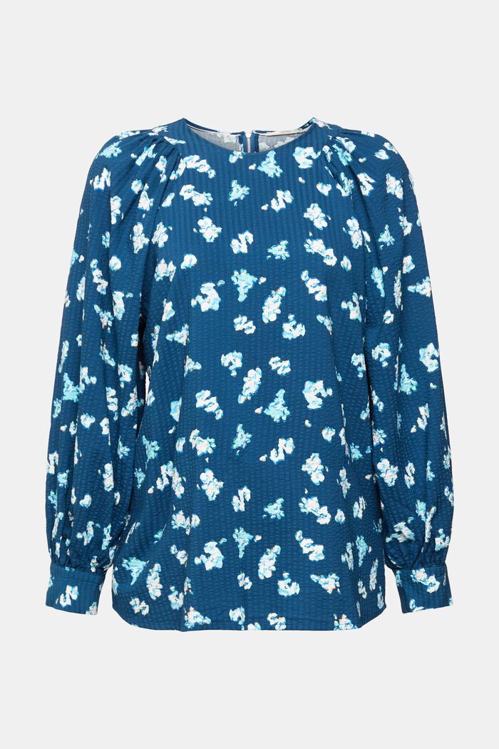 Seersucker blouse met bloemenmotief