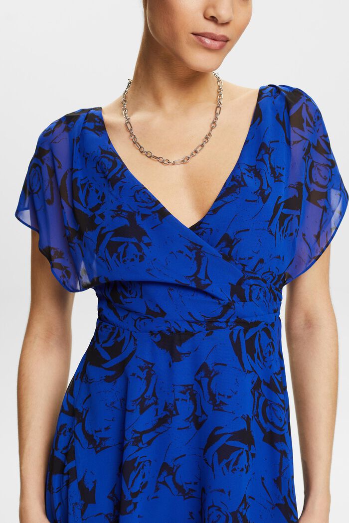 Chiffon maxi-jurk met V-hals en print, BRIGHT BLUE, detail image number 3