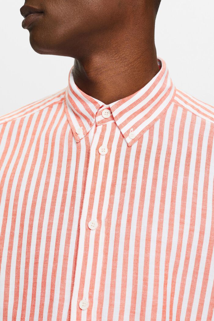 Gestreept shirt van katoen-popeline, BRIGHT ORANGE, detail image number 3