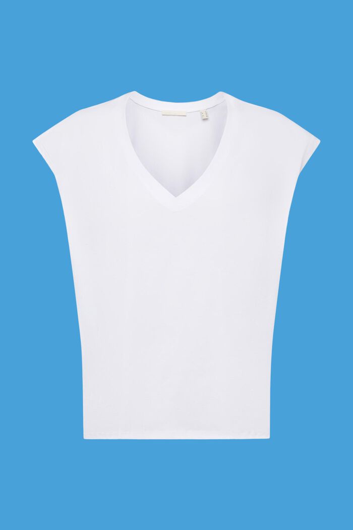 Katoenen T-shirt zonder mouwen met V-hals, WHITE, detail image number 6