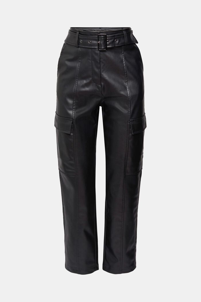 Pantalon en similicuir doté d’une ceinture, BLACK, overview