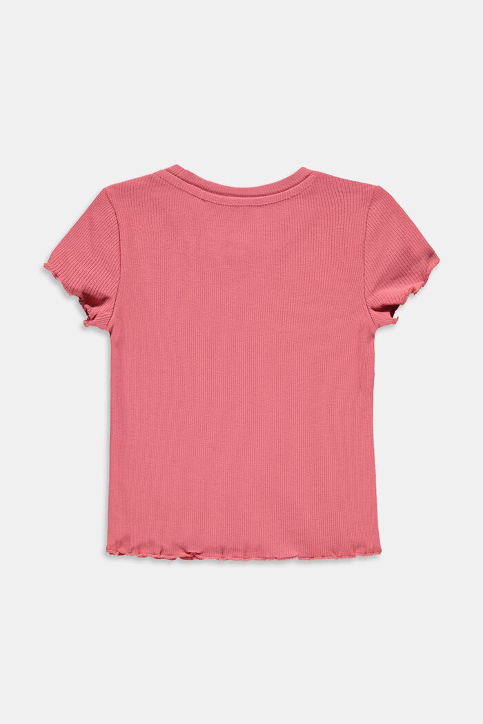 T-shirt côtelé orné de finitions à ruchés, 100 % coton, CORAL, detail image number 1