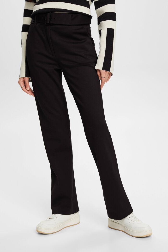 Pantalon taille haute à ceinture, BLACK, detail image number 0