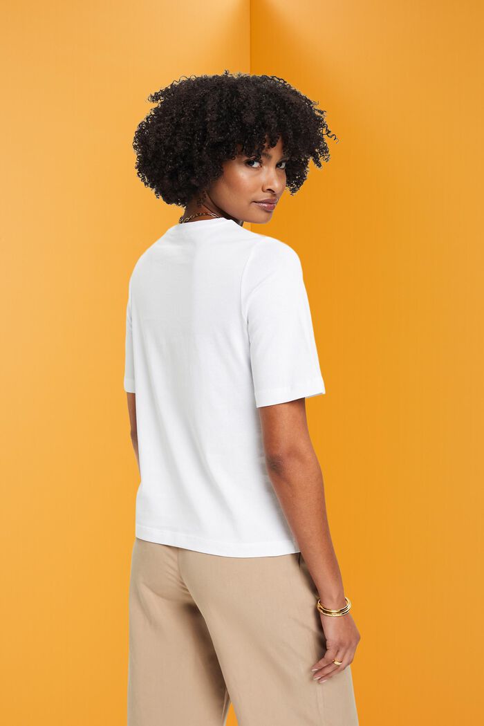 T-shirt en coton à fleur brodée, OFF WHITE, detail image number 3