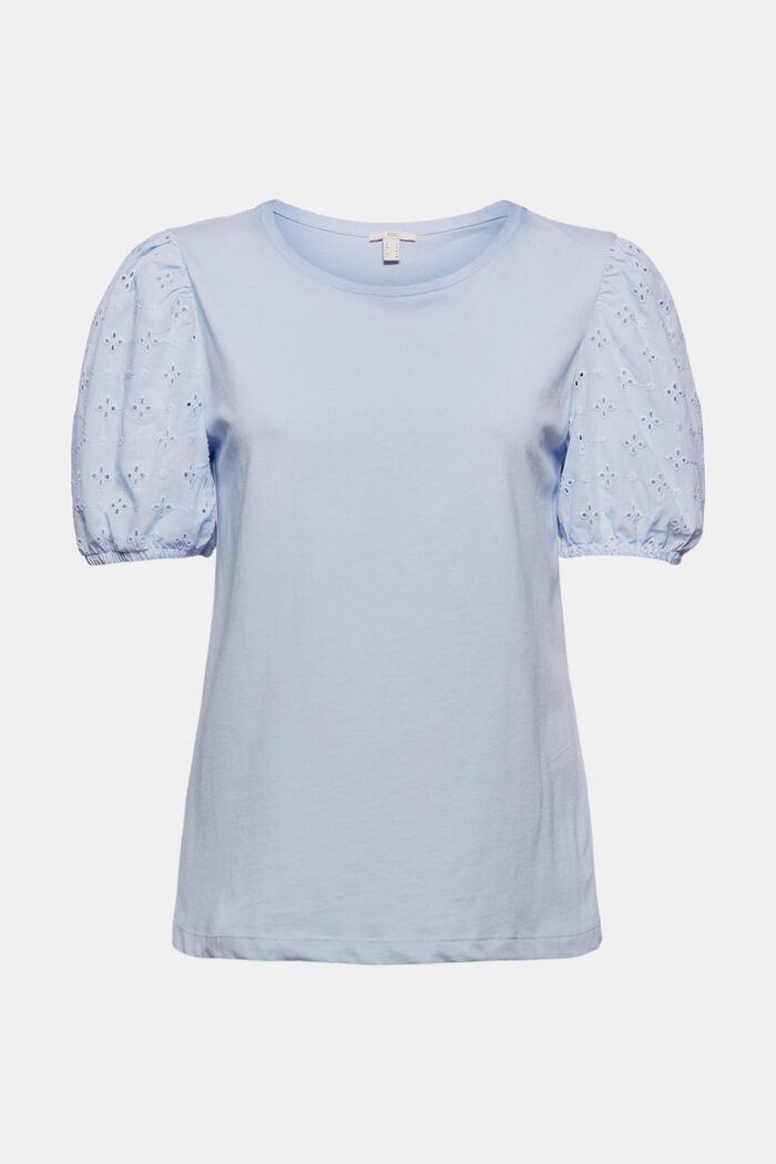 T-shirt à manches en tissu et broderie anglaise, LIGHT BLUE LAVENDER, overview