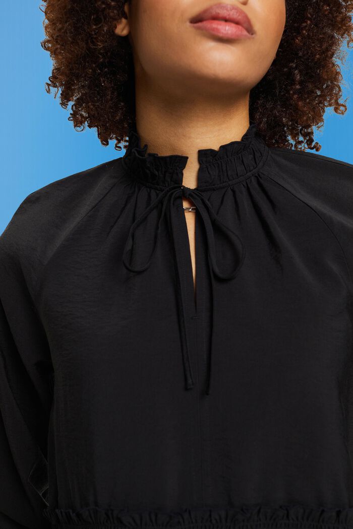 Gerimpelde blouse met strikdetail, BLACK, detail image number 2