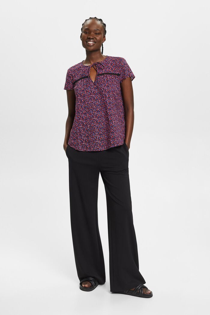 Katoenen blouse met korte mouwen en motief all-over, BLACK, detail image number 4