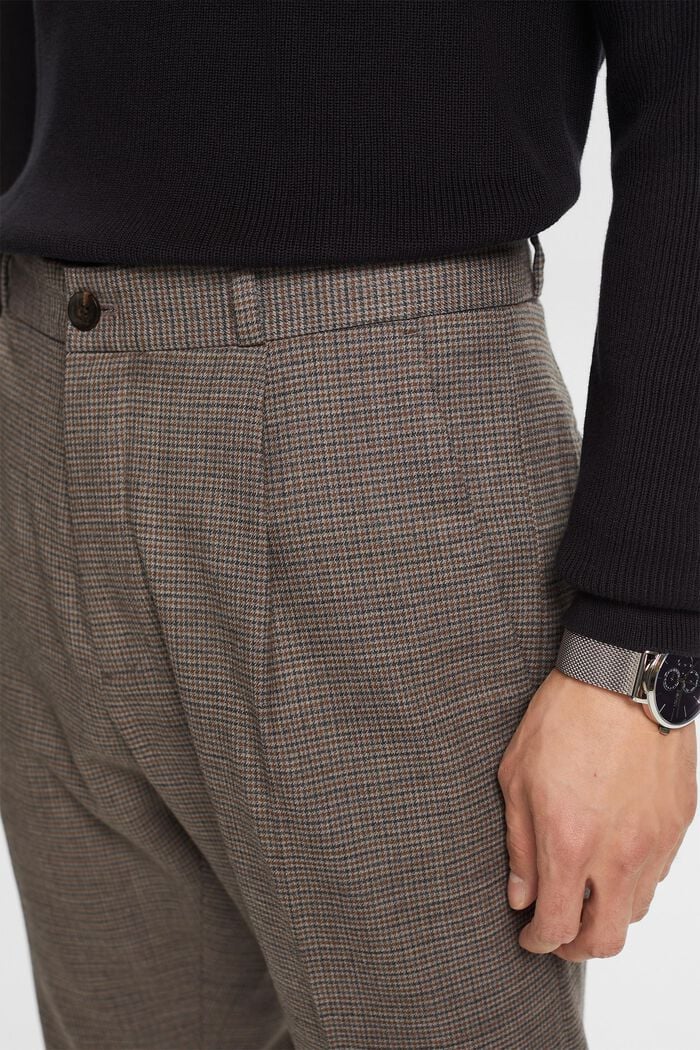 Wollen broek met pied-de-poule-patroon, BROWN GREY, detail image number 2