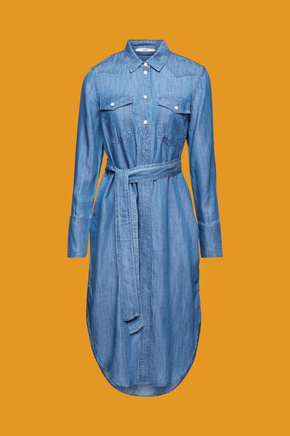 Robe-chemise en jean munie d’une ceinture à nouer, BLUE MEDIUM WASHED, overview
