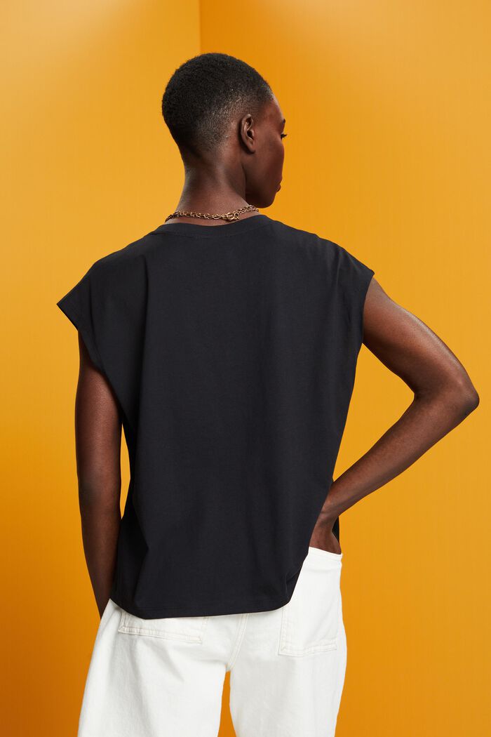 T-shirt en coton sans manches, à encolure en V, BLACK, detail image number 3
