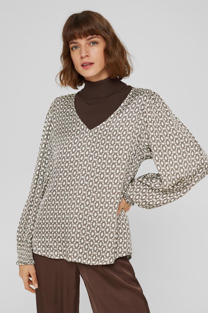 Satijnen blouse met print, LENZING™ ECOVERO™, OFF WHITE, detail image number 0