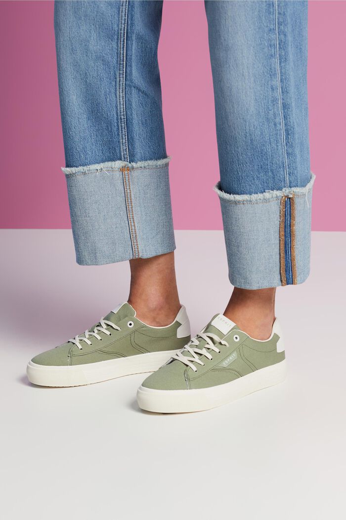 Canvas sneakers met plateauzool, KHAKI GREEN, detail image number 1