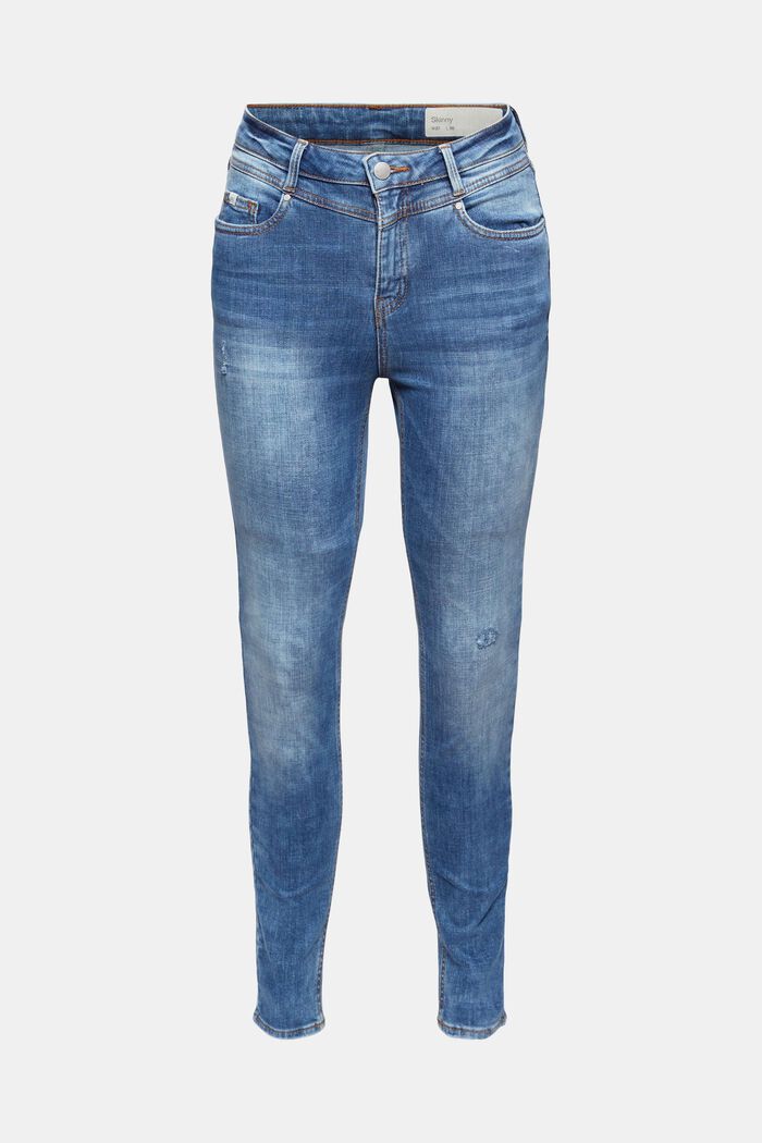 Enkellange jeans met een used look, biologisch katoen, BLUE MEDIUM WASHED, detail image number 0