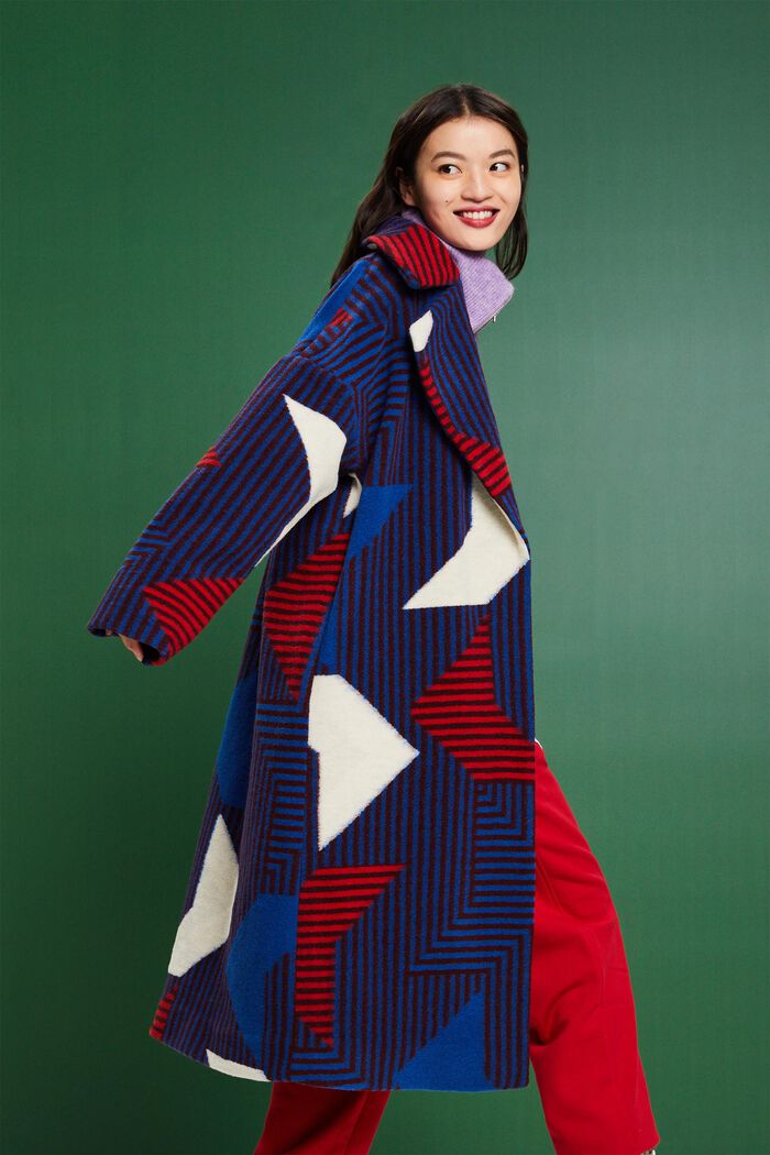 Manteau imprimé en laine mélangée, BORDEAUX RED, detail image number 1