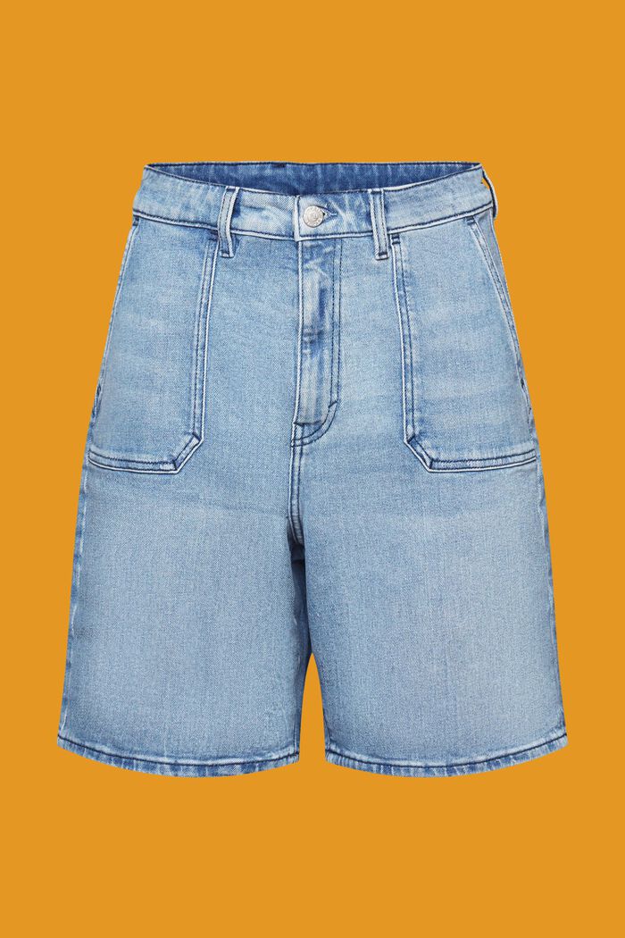 Short en jean taille haute, BLUE LIGHT WASHED, detail image number 7
