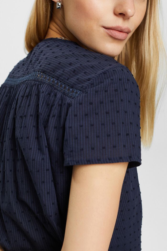 Dobby blouse met strikdetail, NAVY, detail image number 4