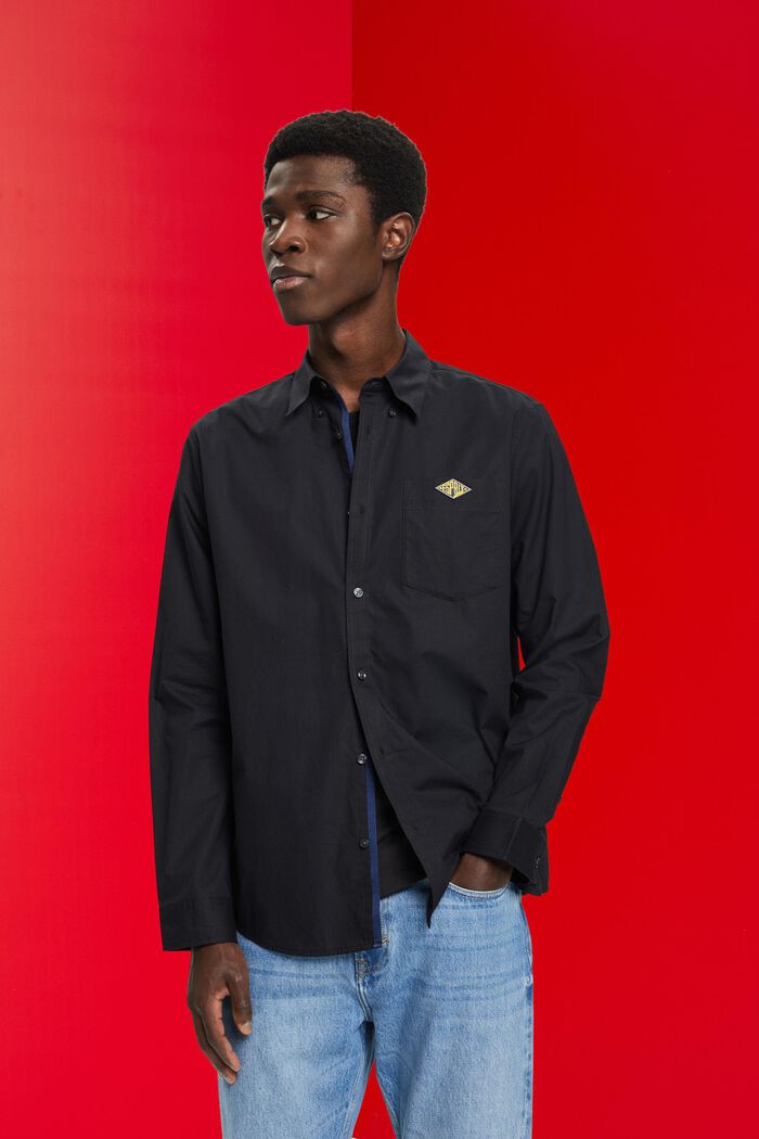 Chemise en coton dotée d'un col à pointes boutonnées, BLACK, detail image number 0