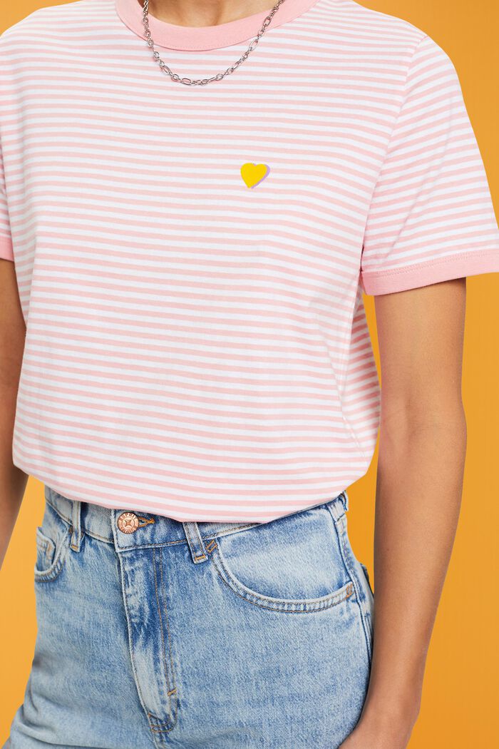 Gestreept katoenen shirt met geborduurd motief, PINK, detail image number 2