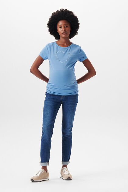 T-shirt met tekstprint, biologisch katoen, BLUE, overview