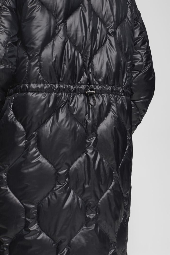Gewatteerde mantel met ribgebreide kraag, BLACK, detail image number 4