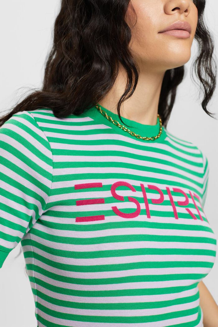 T-shirt en coton rayé à logo imprimé, GREEN, detail image number 1