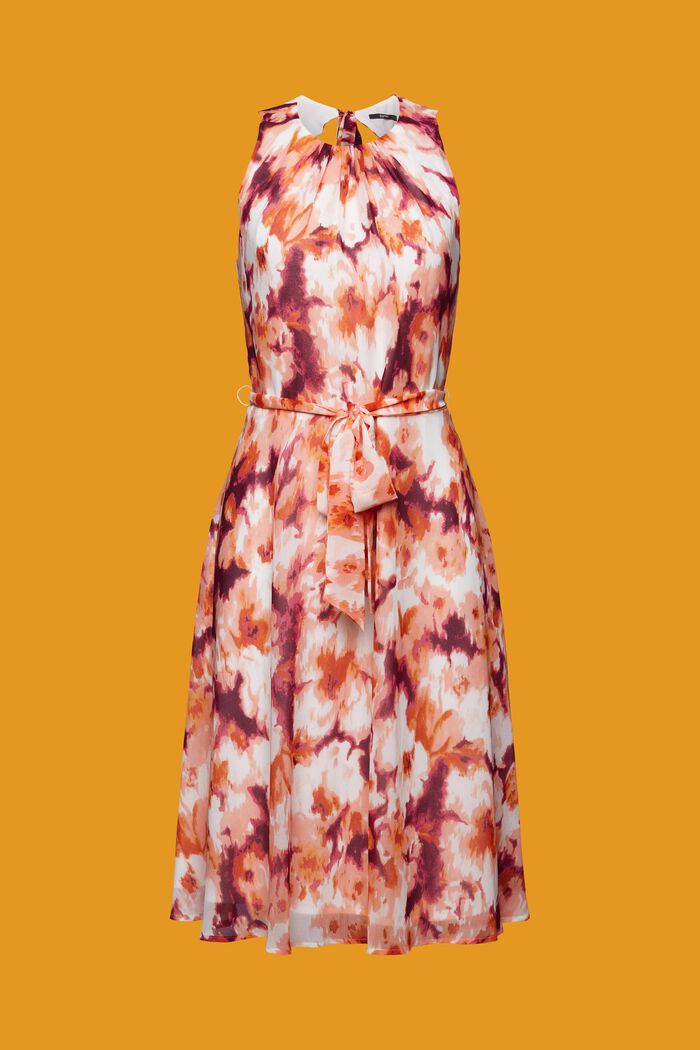 Chiffon jurk met motief en strikceintuur, LIGHT PINK, detail image number 7