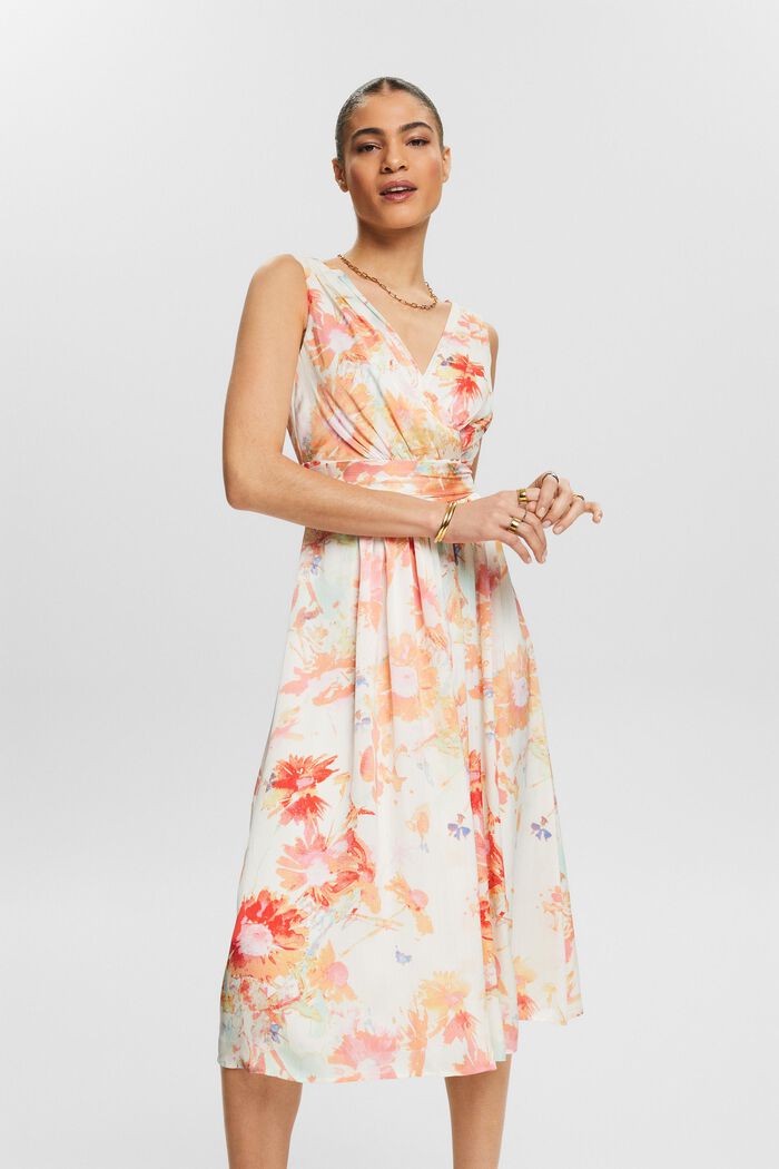 Midi-jurk met V-hals en print, OFF WHITE, detail image number 0