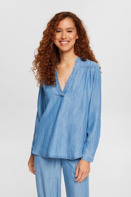 Van TENCEL™: blouse in denim look, BLUE MEDIUM WASHED, overview