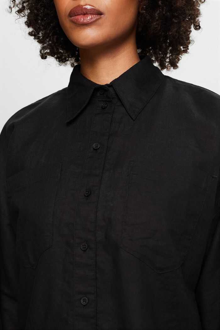 Katoen-linnen overhemdblouse, BLACK, detail image number 3