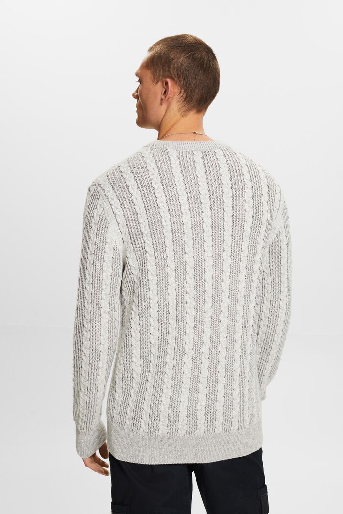 Sweater met kabelpatroon en ronde hals, BROWN GREY, detail image number 4