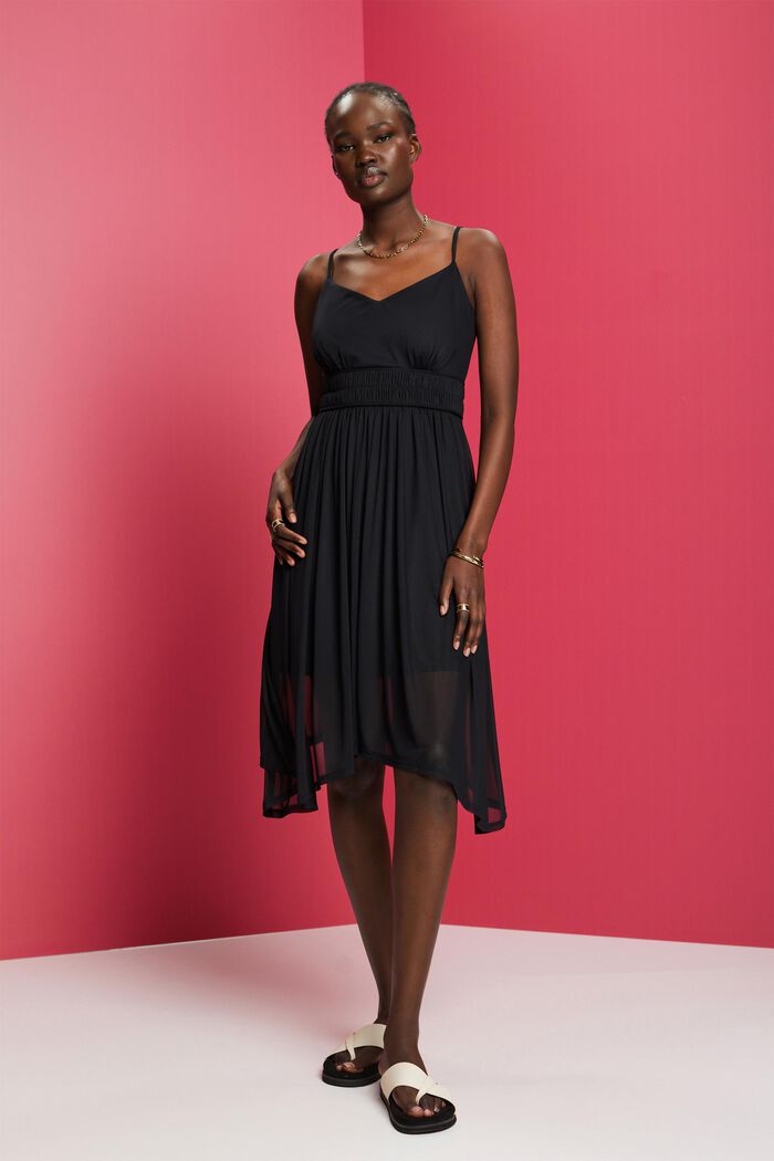 Mesh jurk met elastische taille, BLACK, detail image number 4