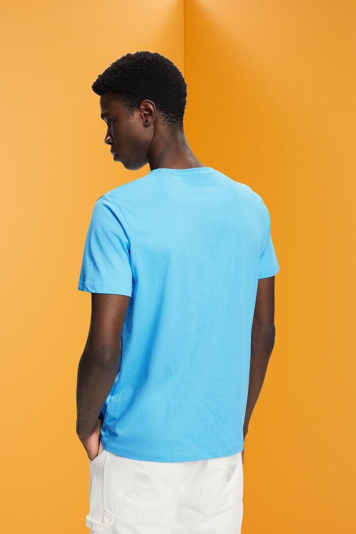 Katoenen T-shirt met contrasterende streep, TURQUOISE, detail image number 3