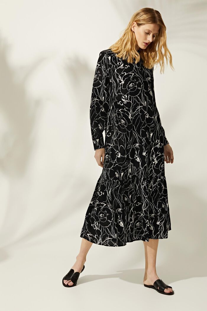 Midi-jurk met print en LENZING™ ECOVERO™, BLACK, detail image number 1