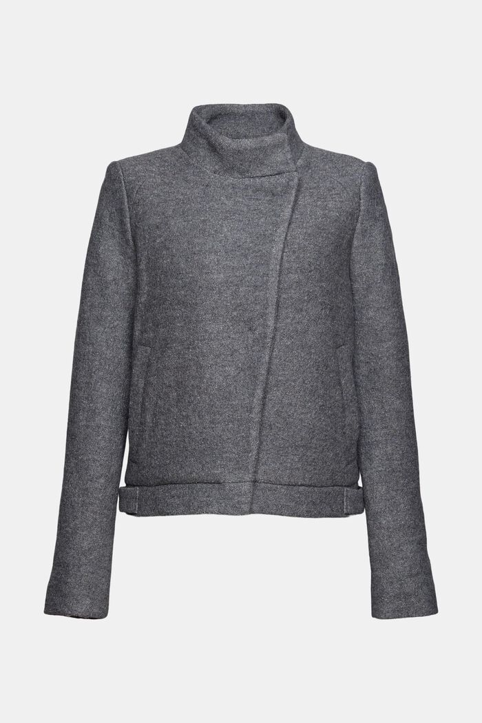 En laine mélangée : la veste en maille bouclette à col droit, GUNMETAL, detail image number 5