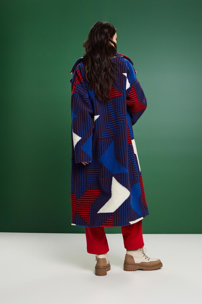 Manteau imprimé en laine mélangée, BORDEAUX RED, detail image number 4