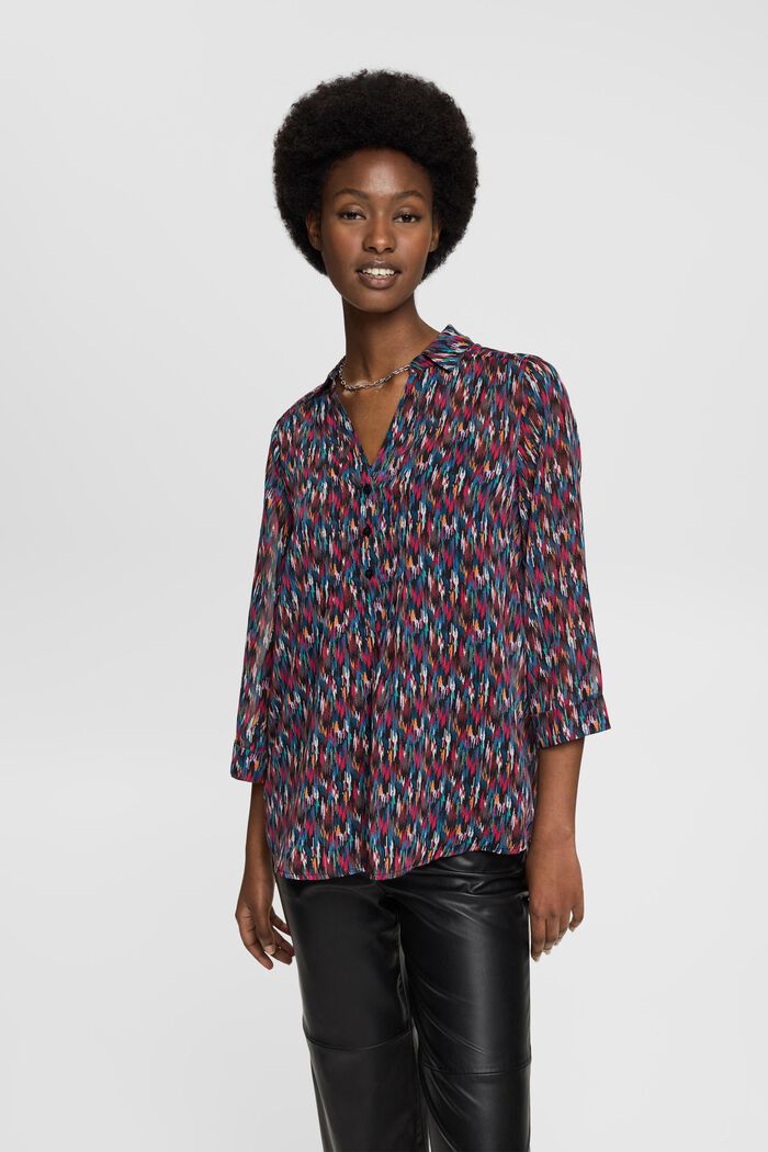 Chiffon blouse met motief en glittereffect, BLACK, detail image number 0