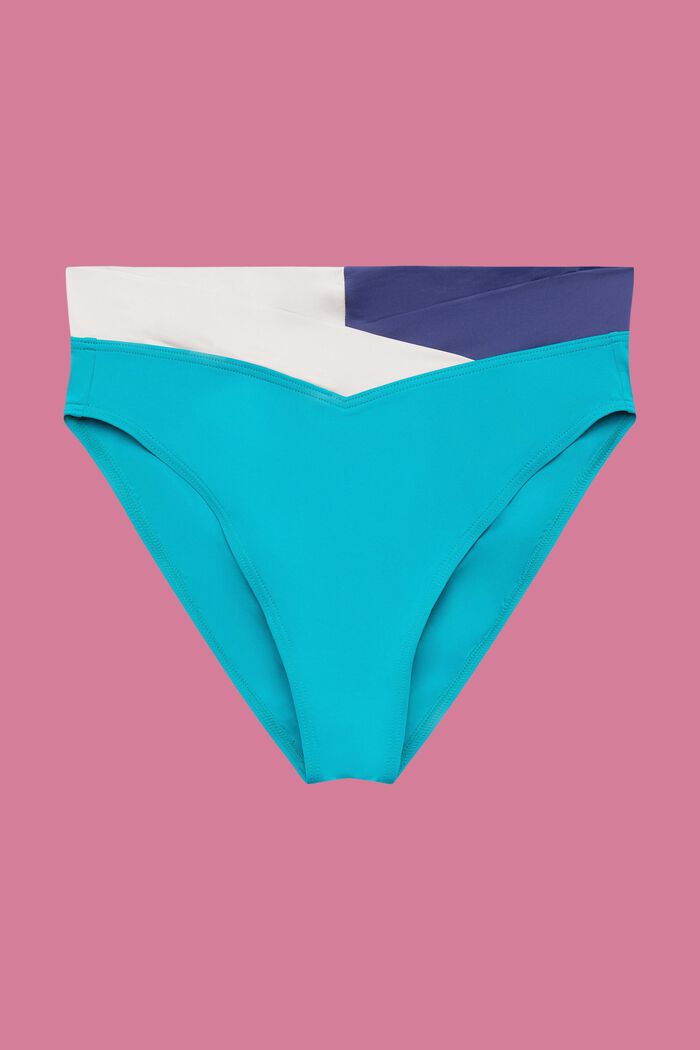 Mid waist bikinibroekje in colour block-design, TEAL GREEN, detail image number 4