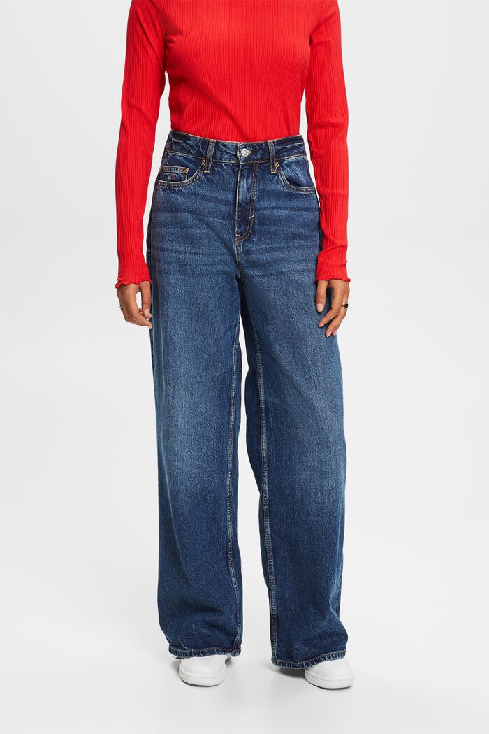 Wide fit jeans in retrolook met hoge taille, BLUE LIGHT WASHED, detail image number 0
