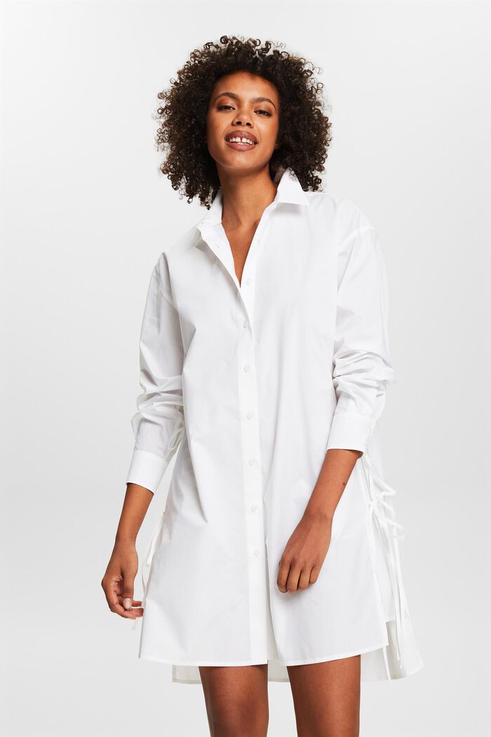 Robe-chemise en popeline à détail noué, WHITE, detail image number 4