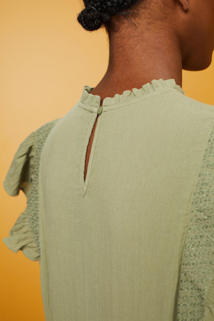 Katoenen blouse met volantmouwen, LIGHT KHAKI, detail image number 4