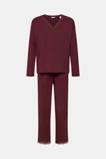 Pyjama met kanten details, BORDEAUX RED, overview